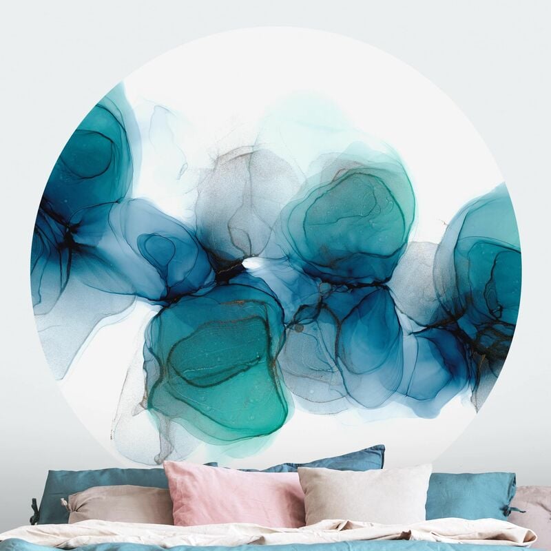 

Papel pintado redondo autoadhesivo - Wild Flowers In Blue And Gold Dimensión LxA: 175cm x 175cm