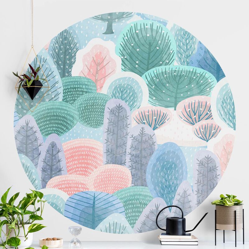 

Papel pintado redondo autoadhesivo - Happy Forest In Pastel Dimensión LxA: 175cm x 175cm