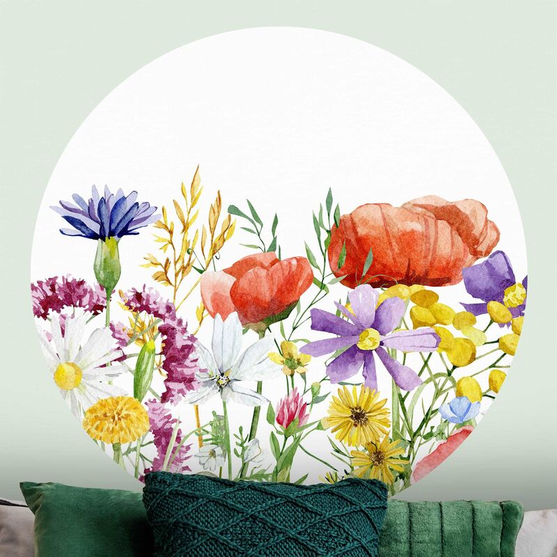 

Papel pintado redondo autoadhesivo - Watercolour Flowers Dimensión LxA: 175cm x 175cm