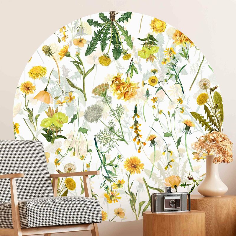 

Papel pintado redondo autoadhesivo - Yellow Wild Flowers Dimensión LxA: 75cm x 75cm