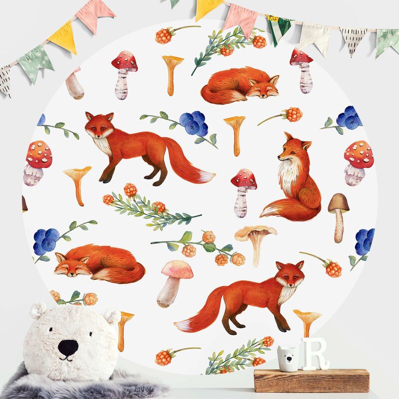 

Papel pintado redondo autoadhesivo - Fox With Mushroom Illlustration Dimensión LxA: 175cm x 175cm