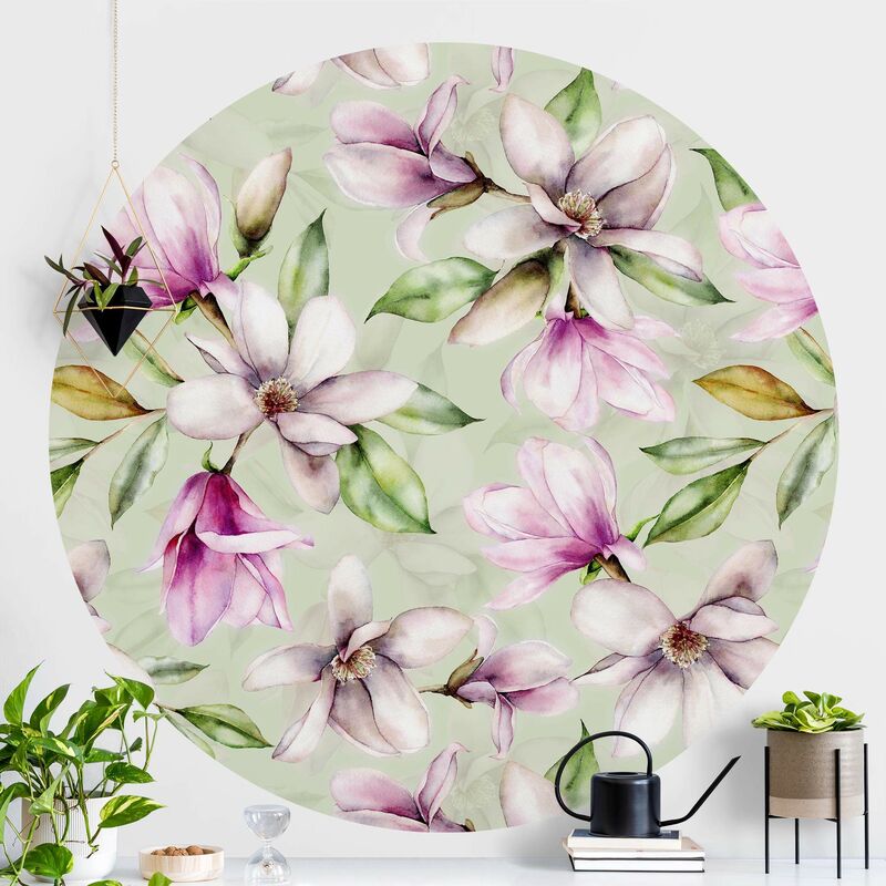 

Papel pintado redondo autoadhesivo - Magnolia Illustration On Mint Green Dimensión LxA: 100cm x 100cm