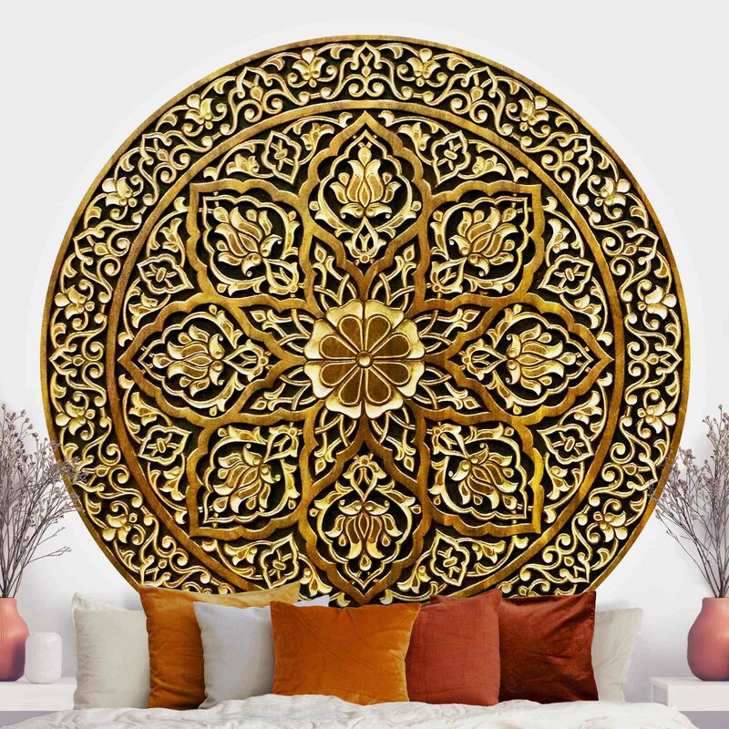 

Papel pintado redondo autoadhesivo - Noble Mandala In Wood Look Dimensión LxA: 75cm x 75cm