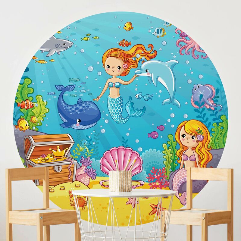 

Papel pintado redondo autoadhesivo - Mermaid Underwater World Dimensión LxA: 150cm x 150cm