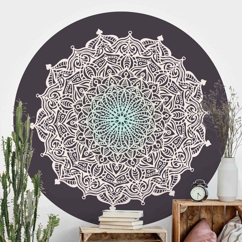 

Papel pintado redondo autoadhesivo - Mandala Ornament In Rose And Blue Dimensión LxA: 122cm x 122cm