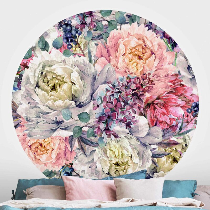 

Papel pintado redondo autoadhesivo - Watercolor Floral Bouquet Dimensión LxA: 122cm x 122cm