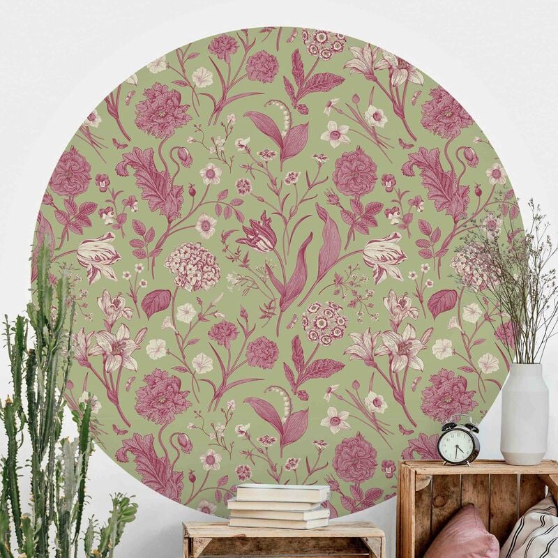 

Papel pintado redondo autoadhesivo - Flower Dance In Mint Green And Pink Pastel Dimensión LxA: 150cm x 150cm