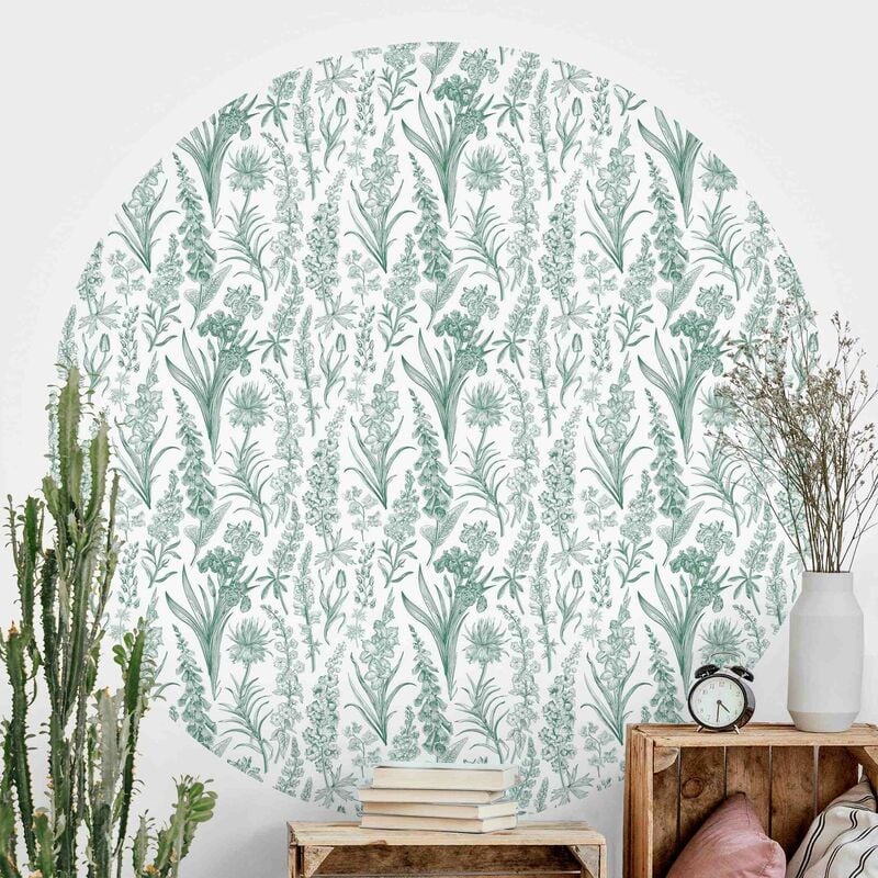 

Papel pintado redondo autoadhesivo - Flower Waves In Green Dimensión LxA: 75cm x 75cm