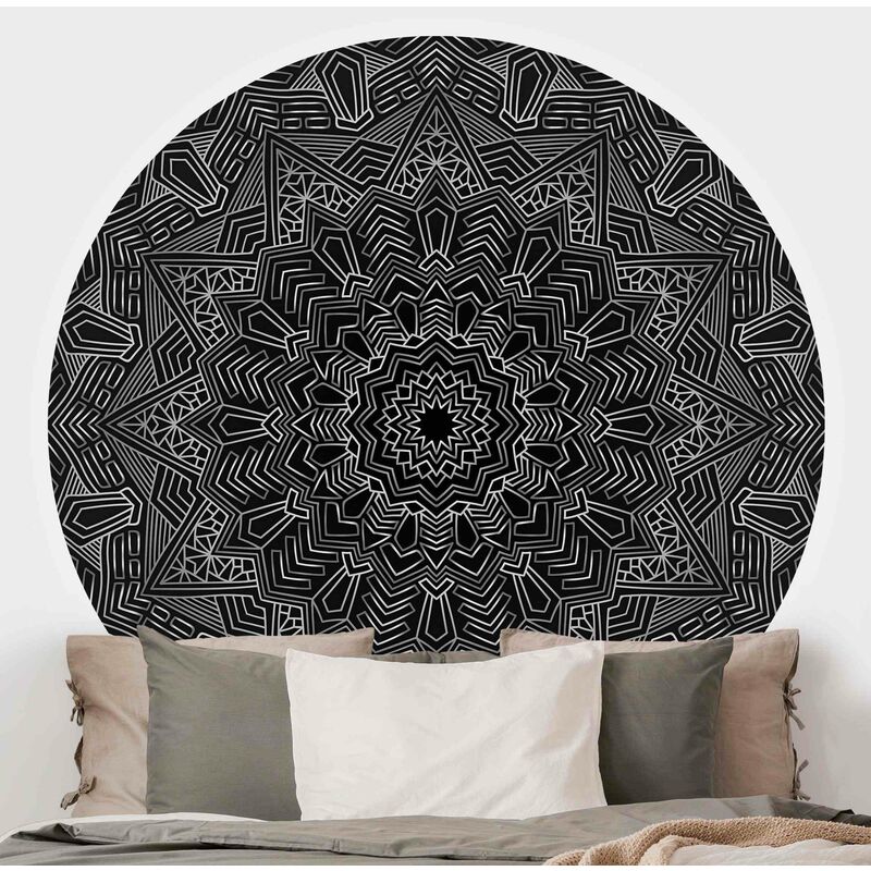 

Papel pintado redondo autoadhesivo - Mandala Star Pattern Silver Black Dimensión LxA: 150cm x 150cm