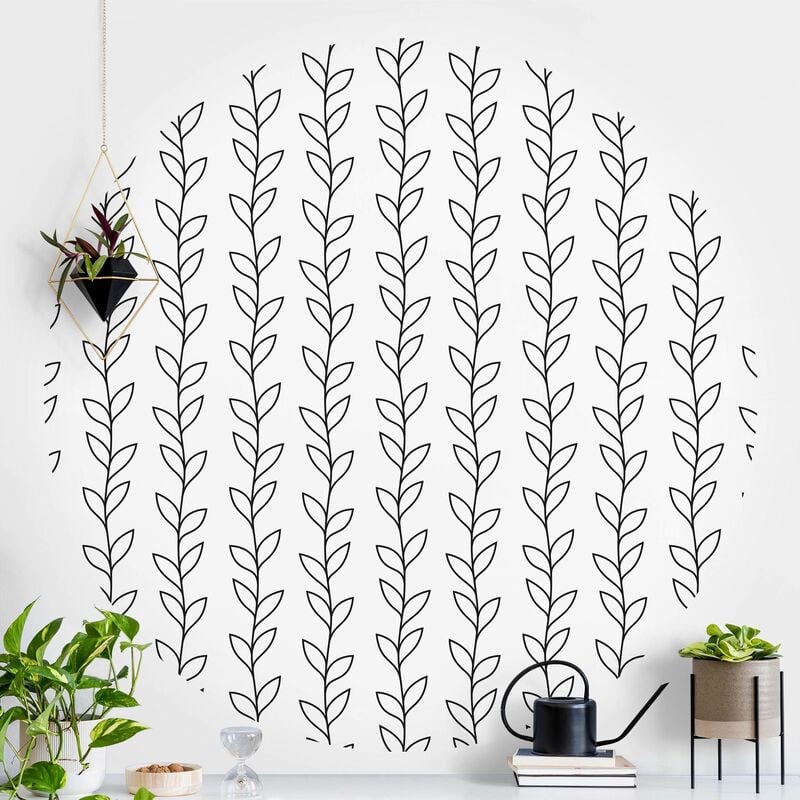 

Papel pintado redondo autoadhesivo - Natural Pattern Tendril Lines Black Dimensión LxA: 200cm x 200cm