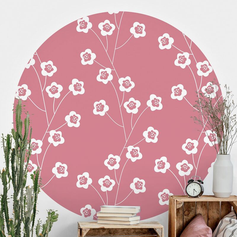 

Papel pintado redondo autoadhesivo - Natural Pattern Delicate Flowers In Front Of Pink Dimensión LxA: 75cm x 75cm