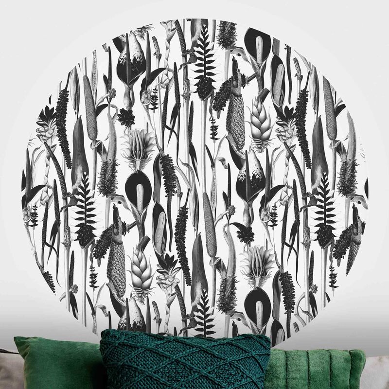 

Papel pintado redondo autoadhesivo - Tropical Luxury Pattern Black And White Dimensión LxA: 122cm x 122cm