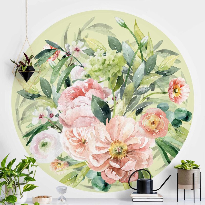 

Papel pintado redondo autoadhesivo - Watercolor Pink Flower Bouquet Dimensión LxA: 200cm x 200cm
