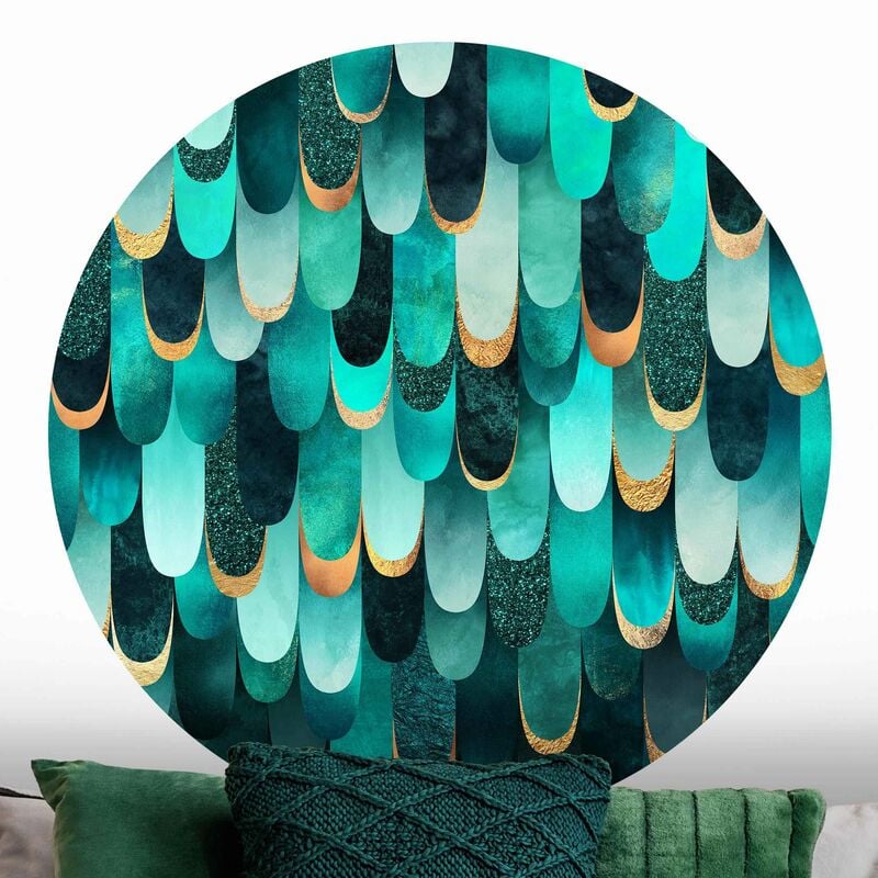 

Papel pintado redondo autoadhesivo - Elisabeth Fredriksson - Feathers Gold Turquoise Dimensión LxA: 75cm x 75cm