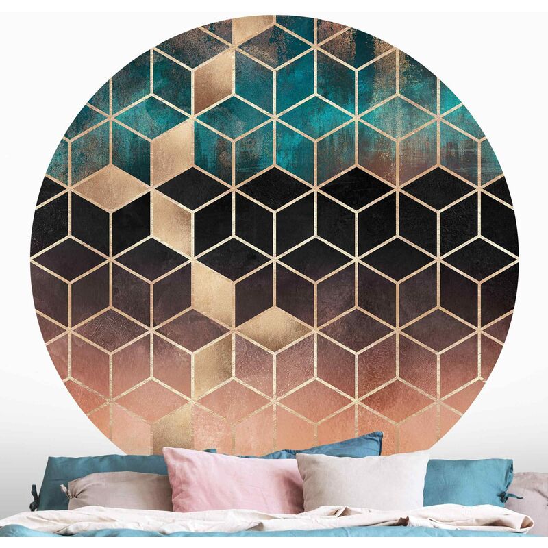 

Papel pintado redondo autoadhesivo - Elisabeth Fredriksson - Turquoise Rosé Golden Geometry Dimensión LxA: 150cm x 150cm