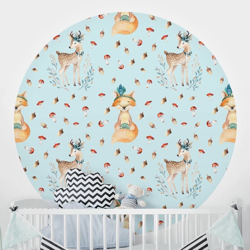 

Papel pintado redondo autoadhesivo - Fox And Deer With Mushrooms Dimensión LxA: 100cm x 100cm