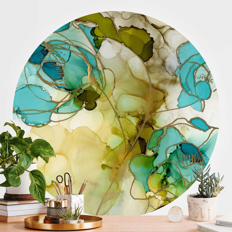 

Papel pintado redondo autoadhesivo - Flowers Facets In Watercolor Dimensión LxA: 200cm x 200cm