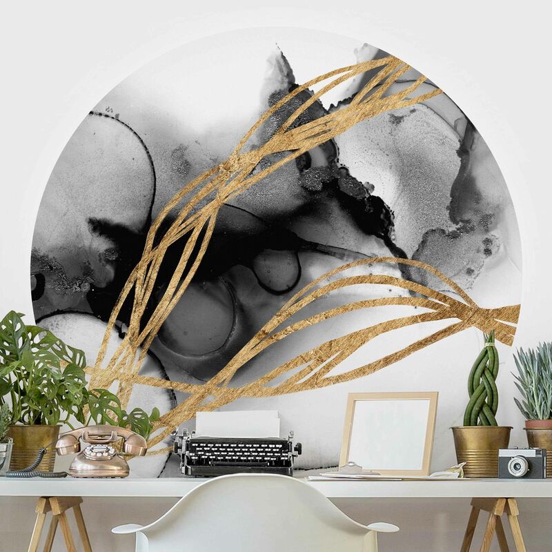 

Bilderwelten - Papel pintado redondo autoadhesivo - Black Ink With Golden Lines II Dimensión LxA: 200cm x 200cm