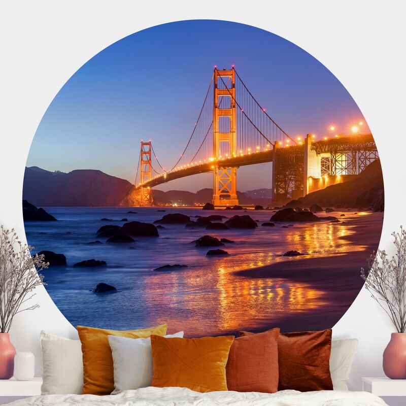 

Papel pintado redondo autoadhesivo - Golden Gate Bridge At Dusk Dimensión LxA: 244cm x 244cm