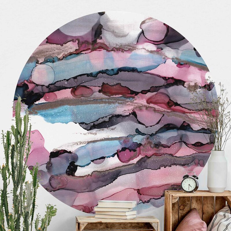 

Papel pintado redondo autoadhesivo - Surfing Waves In Purple With Pink Gold Dimensión LxA: 75cm x 75cm