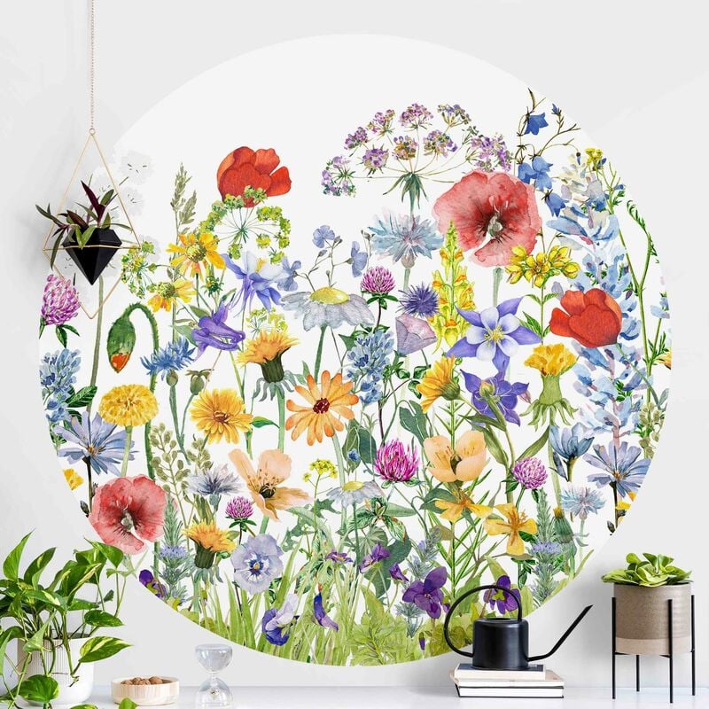 

Papel pintado redondo autoadhesivo - Watercolour Flower Meadow Dimensión LxA: 225cm x 225cm