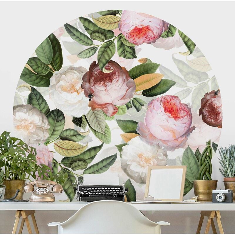 

Papel pintado redondo autoadhesivo - Peonies With Leaves Dimensión LxA: 225cm x 225cm