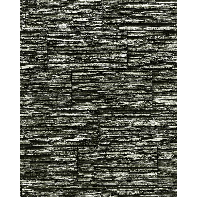 Papel pintado súperlavable con relieve aspecto piedra Edem 1003-34 natural tipo mampuesto negro gris