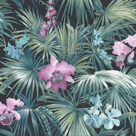 Papel pintado Tropical Flowers verde Noordwand