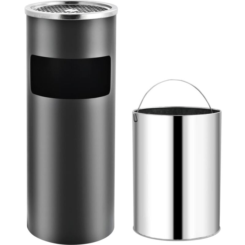 

Papelera con cenicero de acero gris 30 L - Gris