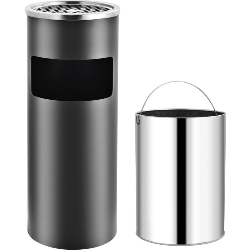 

Papelera con cenicero de acero gris 30 L