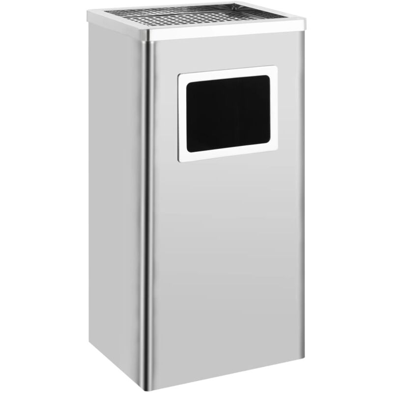 

vidaXL Papelera con cenicero de acero inoxidable 45 L - Plateado