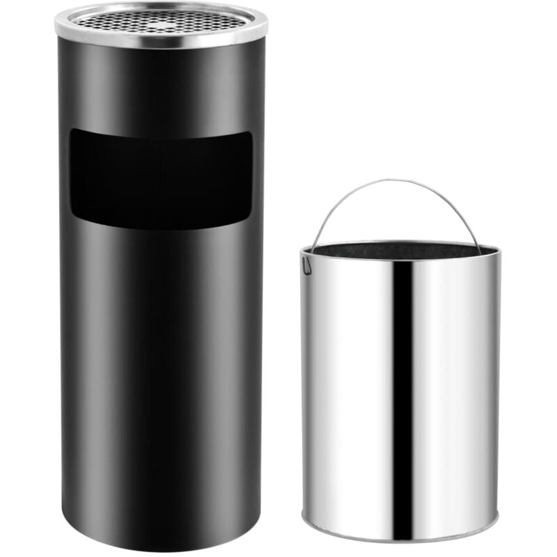 

Papelera con cenicero de acero negro 30 L - Negro - Vidaxl