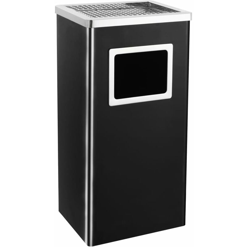 

Papelera con cenicero de acero negro 45 L - Negro