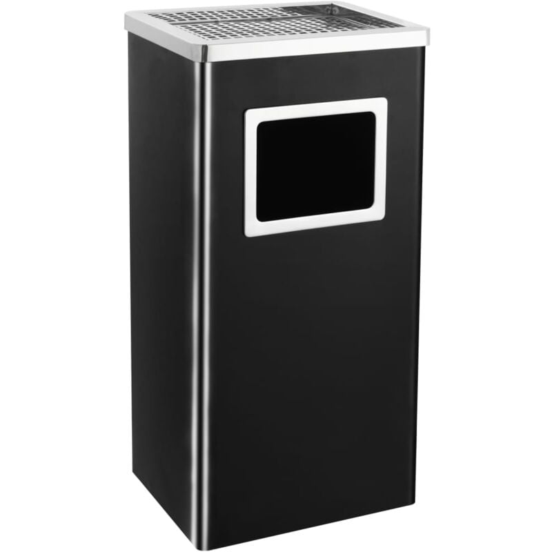 

vidaXL Papelera con cenicero de acero negro 45 L - Negro