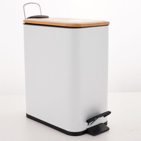 Papelera con pedal Acero y Bambú ERIK 5L Blanco mate Spirella
