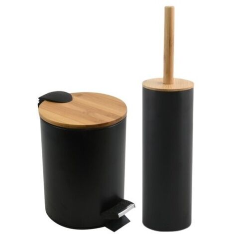 Papelera con pedal y escobilla 3L ADONIS negro mate Spirella