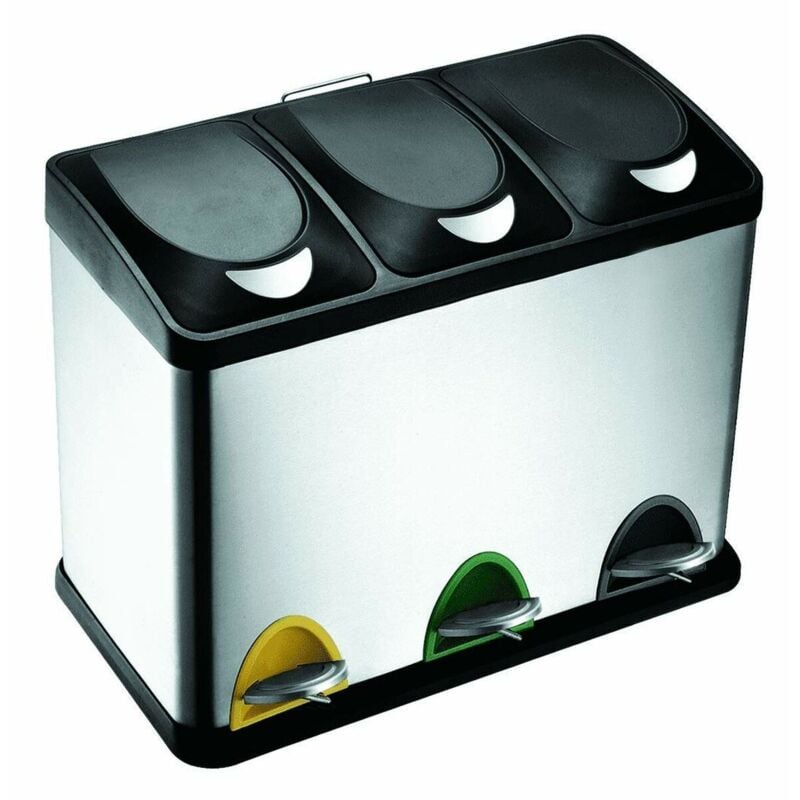 

Papelera contenedor q-connect metalica con tapadera de plastico y pedal 3 depositos 45l 605x340x485 mm