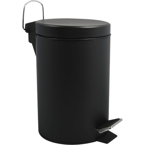 Papelera de baño de acero inoxidable con cubo interior extraíble - Elegante papelera con pedal - Compacta y práctica - Color negro - 5 l