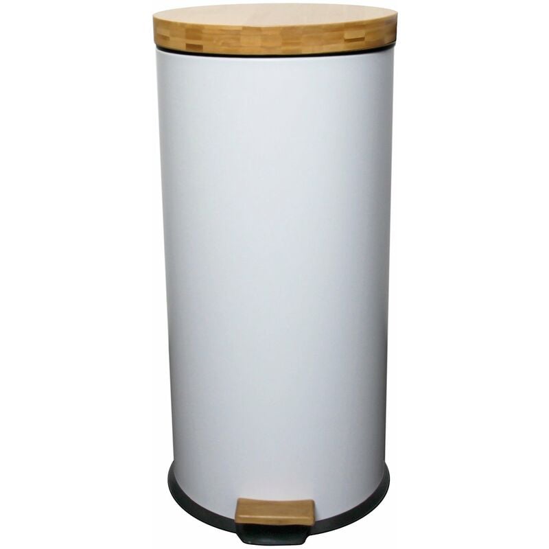 

Papelera de madera con pedal 30L Natural FOREST Tapa de bambú blanco con cubo
