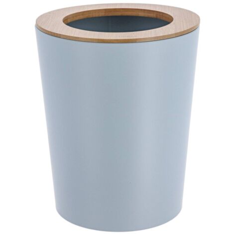 Papelera de metal abocinada con tapa de bambú 5l - bambú azul claro - Tendance