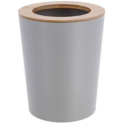 Papelera de metal abocinada con tapa de bambú 5l - bambú gris claro - Tendance