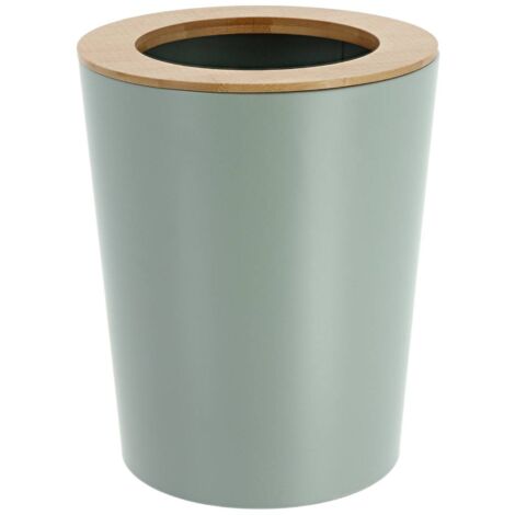 Papelera de metal abocinada con tapa de bambú 5l - verde eucalipto - Tendance