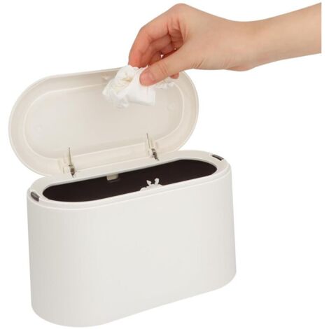 Papelera de sobremesa con tapa a presión, mini papelera de sobremesa para cocina, diseño pequeño para baño y oficina, 22 x 11 x 13 cm