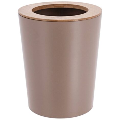 Papelera metálica abocinada de 5l con tapa de bambú - bambú capuchino - Tendance