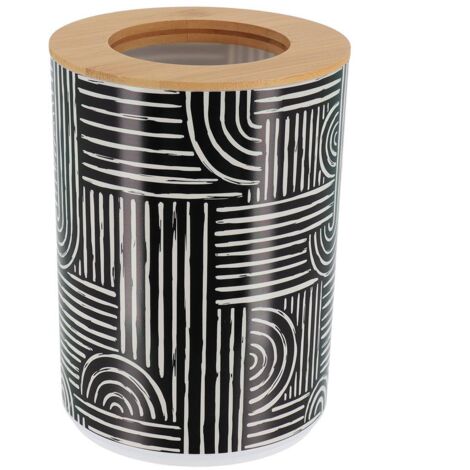 Papelera pp impresa con tapa de bambú 5l - ethnic vibes - Tendance