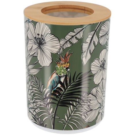 Papelera pp impresa con tapa de bambú 5l - jungle fever caqui - Tendance