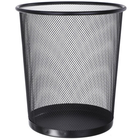 Papelera redonda de metal para oficina sin tapa, contenedor de almacenamiento de malla de hierro para el hogar (negro - 23 x 26 cm - tamaño pequeño, 24 unidades/caja, como se muestra en la figura)