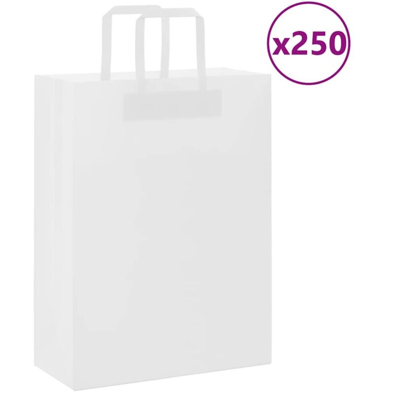 Paper Bags 250 pcs with Handles White 26x12x35 cm Vidaxl