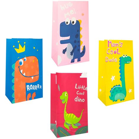 Paper Bags, 40 Pieces Paper Candy Bags Colorful Gift Bags for Gift Wrapping, Kids Birthday, Party Favors, etc (Dinosaur)