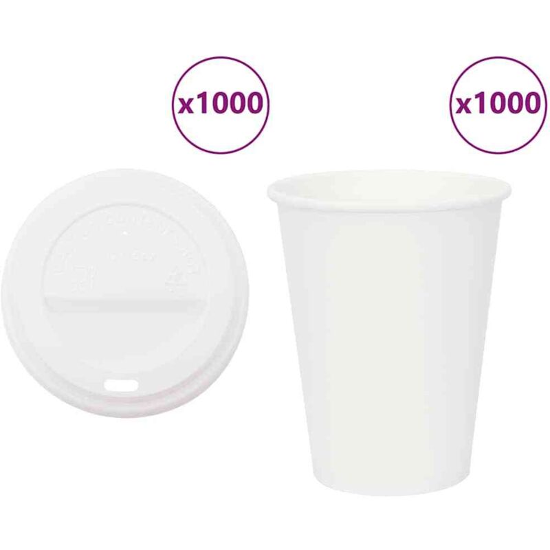Paper Coffee Cups With Lids 1000 Pcs 12oz 300ml Vidaxl